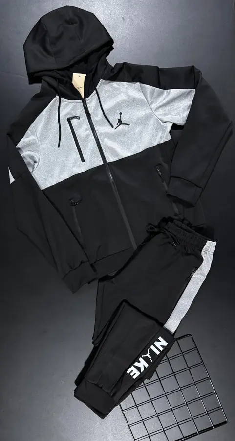 Conjunto de moletom com capuz, preto e cinza